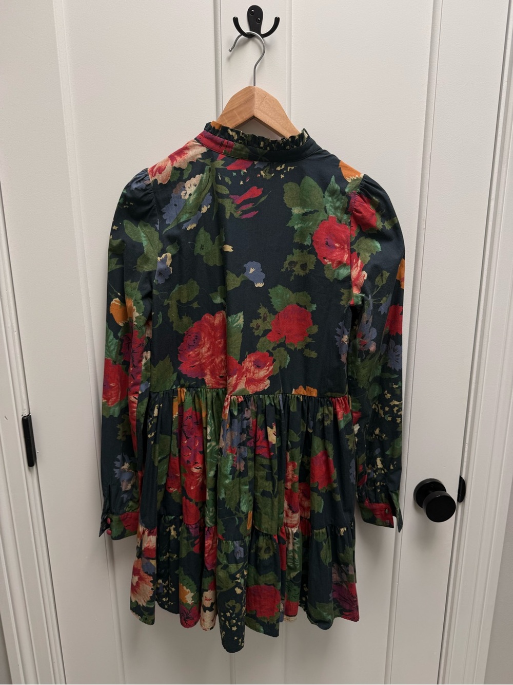 Sezane Navy Floral Mini Dress with Red & Green Blooms - Picture 4 of 4
